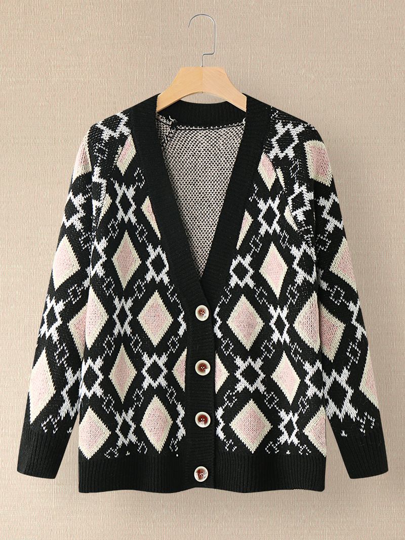 Kvinnor Argyle Mönster Geometrisk Stickad Casual Animerad Button Cardigan