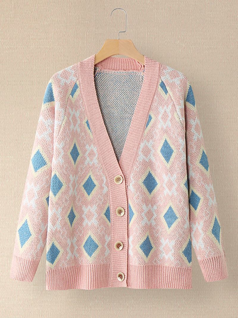 Kvinnor Argyle Mönster Geometrisk Stickad Casual Animerad Button Cardigan