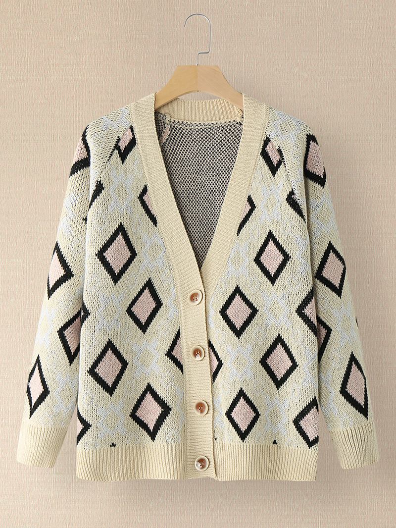 Kvinnor Argyle Mönster Geometrisk Stickad Casual Animerad Button Cardigan