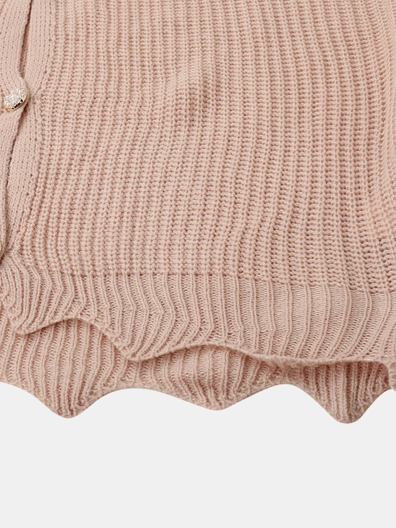 Kvinnor Solid Enkel Mild Rosa Oregelbunden Fåll Daily Wear Stickad Cardigan