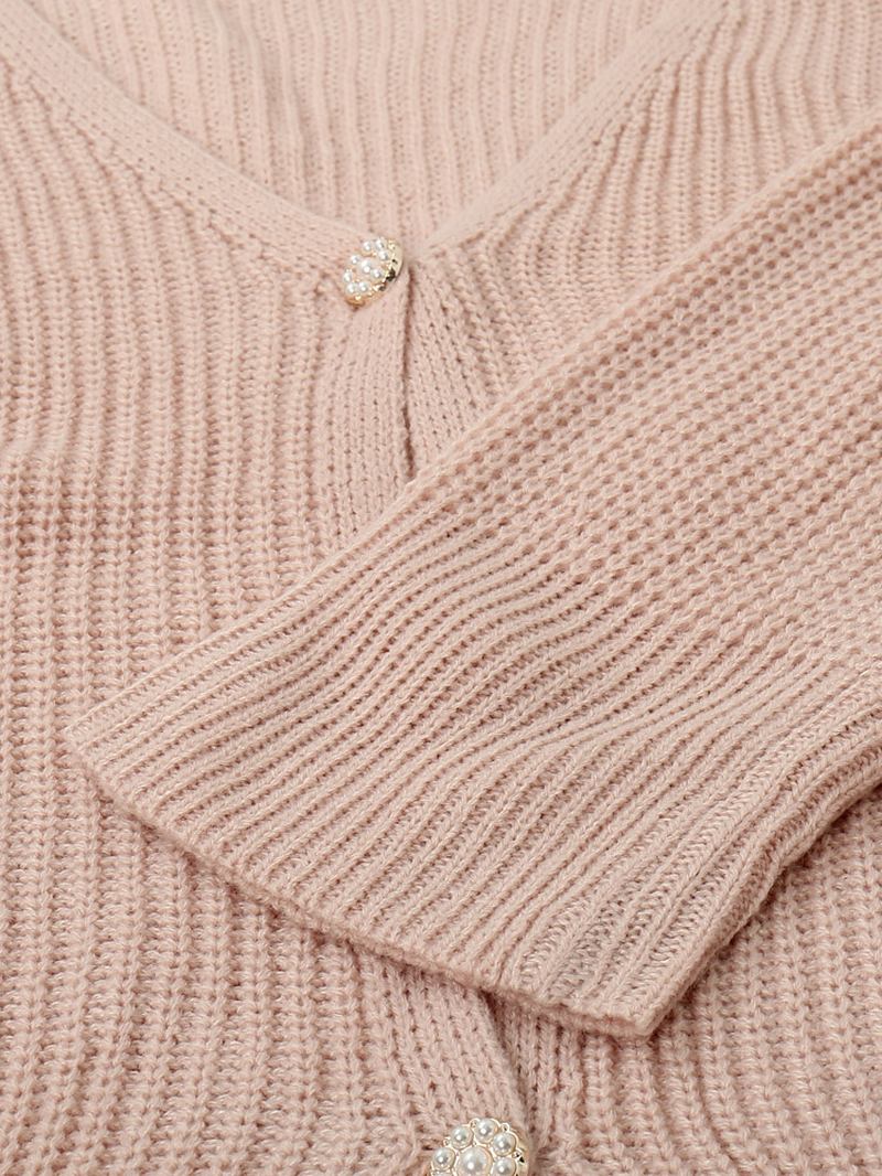 Kvinnor Solid Enkel Mild Rosa Oregelbunden Fåll Daily Wear Stickad Cardigan