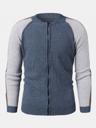 Män Patchwork Baksida Bokstavsmönster Zip Front Stickade Casual Cardigans