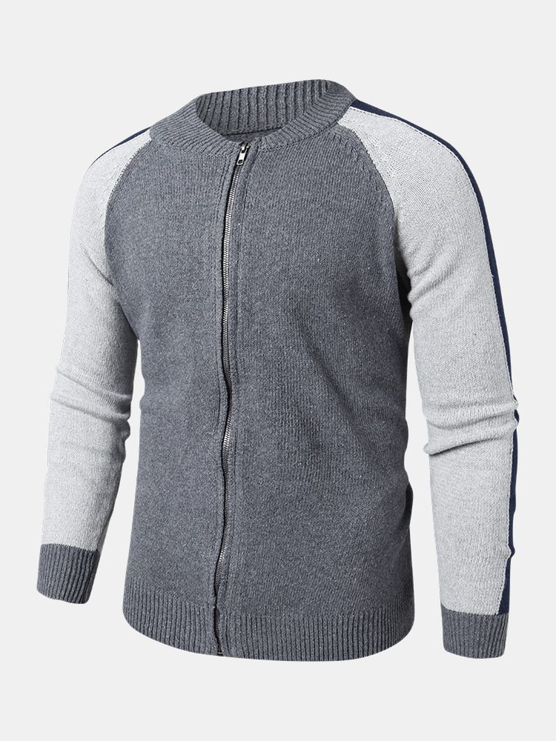 Män Patchwork Baksida Bokstavsmönster Zip Front Stickade Casual Cardigans