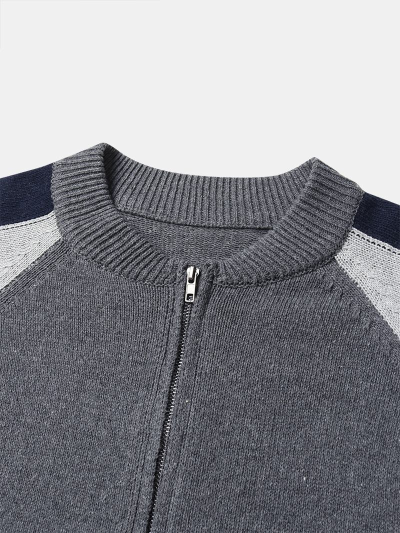 Män Patchwork Baksida Bokstavsmönster Zip Front Stickade Casual Cardigans