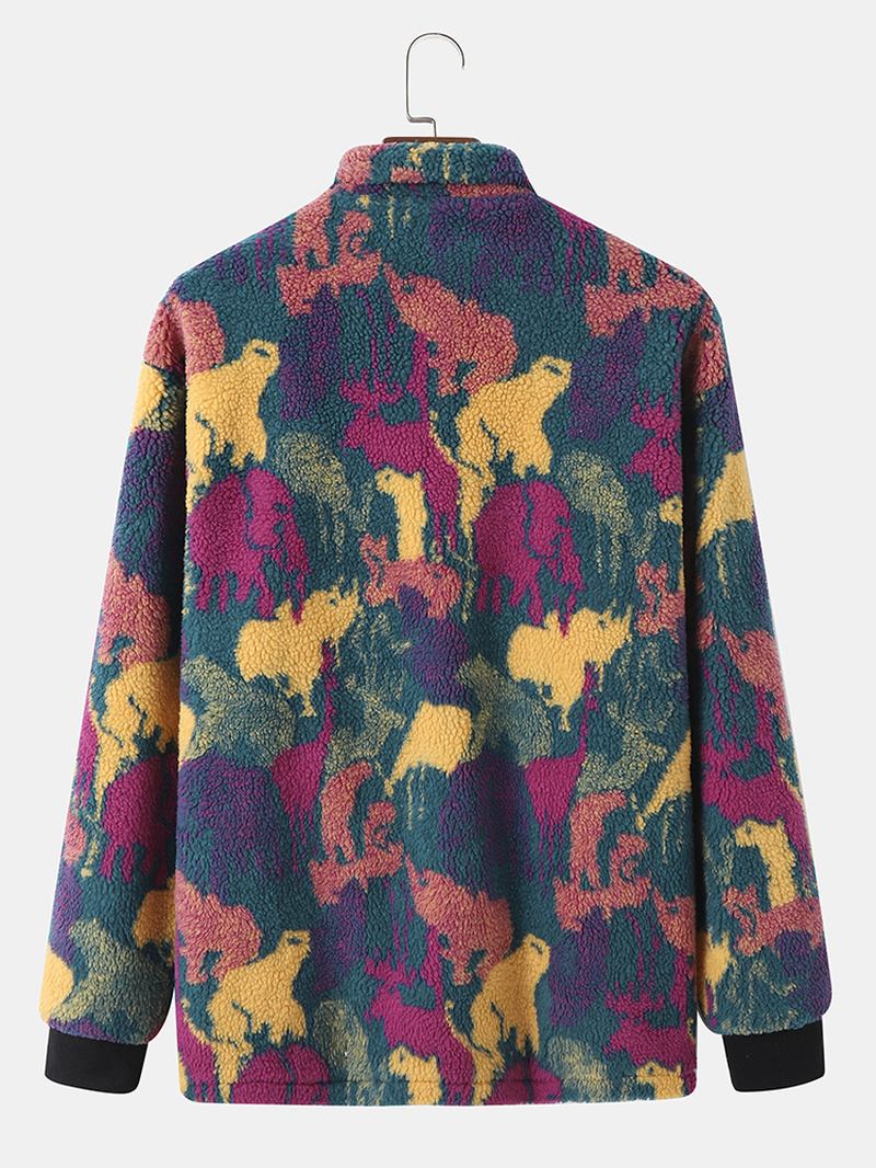 Män Polar Fleece Tie Dye Stativ Krage Fickor Zip Cardigans Jacka Coat