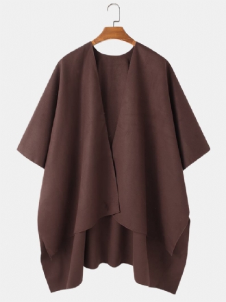 Män Solid Öppen Front Casual Hög Låg Fåll Oversized Cape Cardigans