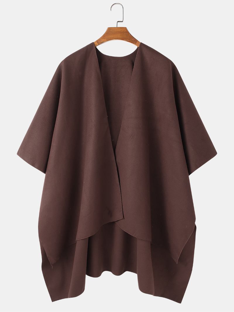 Män Solid Öppen Front Casual Hög Låg Fåll Oversized Cape Cardigans