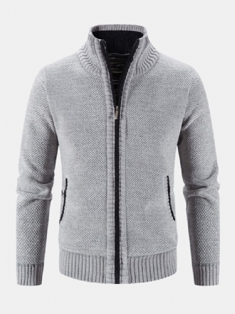 Män Stickade Plus Sammet Elastiska Fållfickor Dragkedja Pure Solid Sweater Cardigans