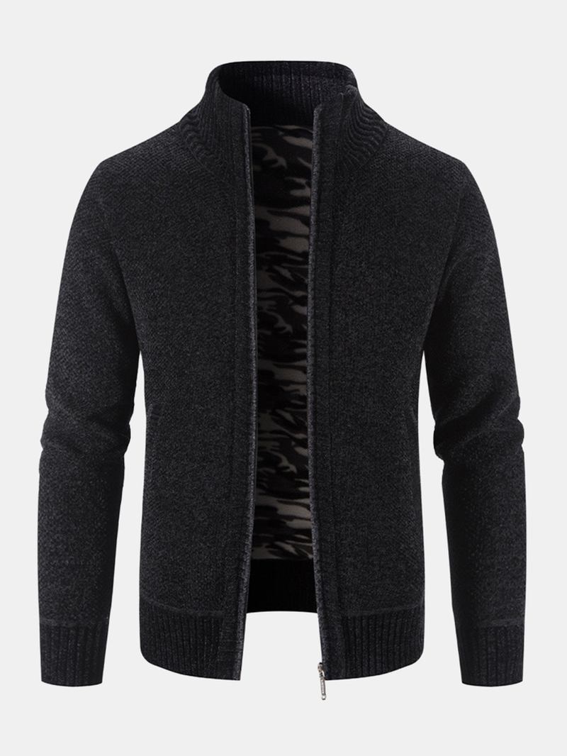 Män Stickade Plus Sammet Elastiska Fållfickor Dragkedja Pure Solid Sweater Cardigans