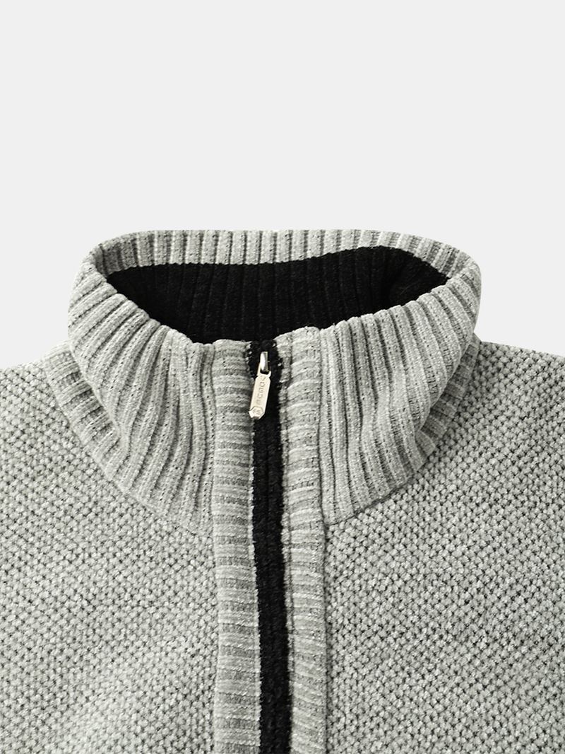 Män Stickade Plus Sammet Elastiska Fållfickor Dragkedja Pure Solid Sweater Cardigans