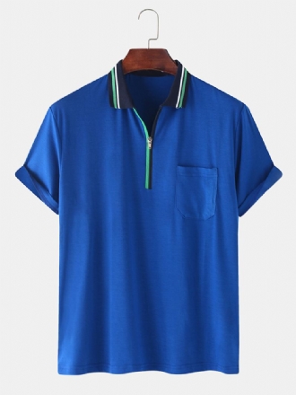 Herr Front Zip Bröstficka Kortärmad Lesure Sport Golf Shirts