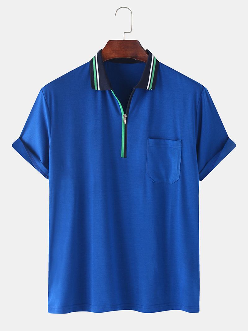 Herr Front Zip Bröstficka Kortärmad Lesure Sport Golf Shirts