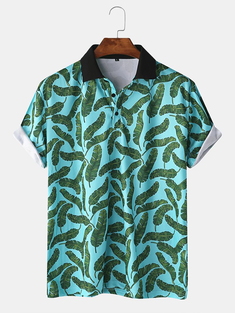 Män Casual Holiday Banana Leaf Med Tryck Golf Shirt