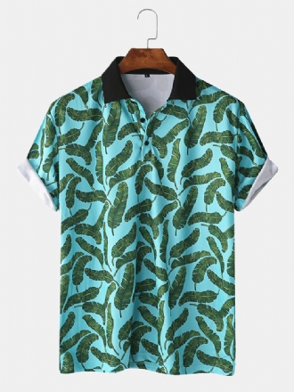 Män Casual Holiday Banana Leaf Med Tryck Golf Shirt