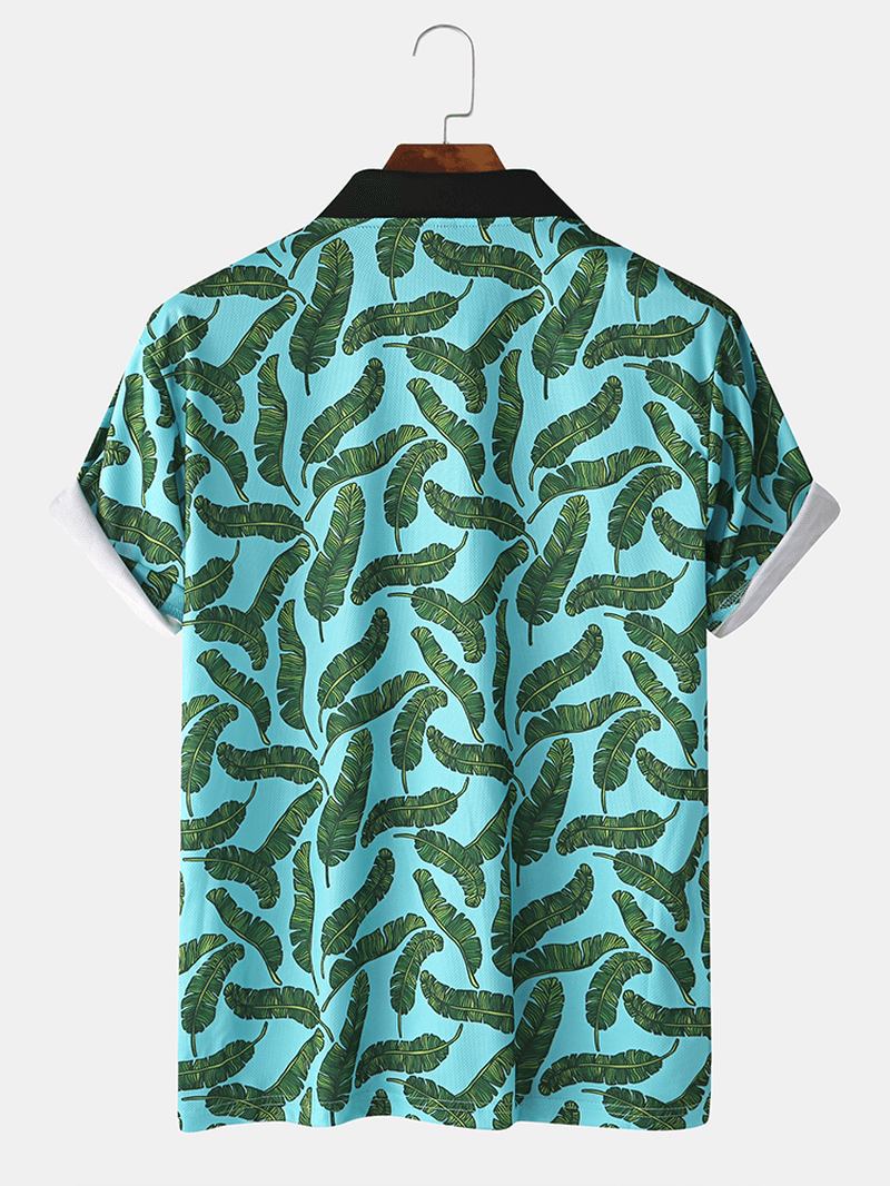 Män Casual Holiday Banana Leaf Med Tryck Golf Shirt