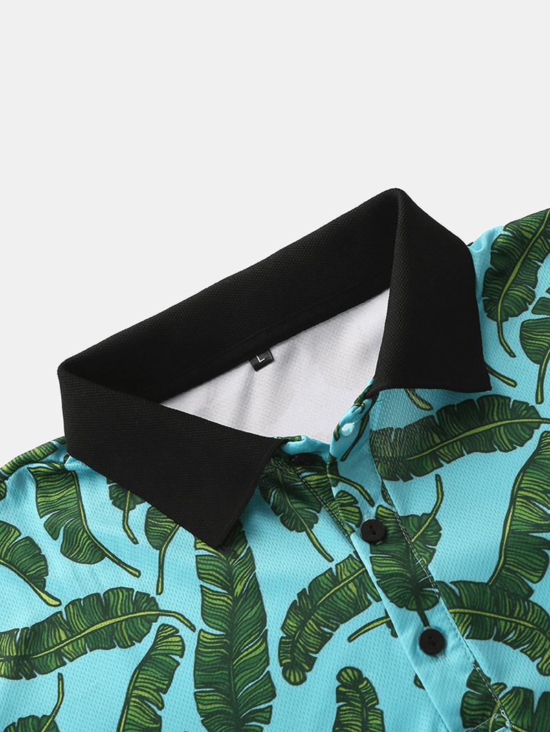 Män Casual Holiday Banana Leaf Med Tryck Golf Shirt