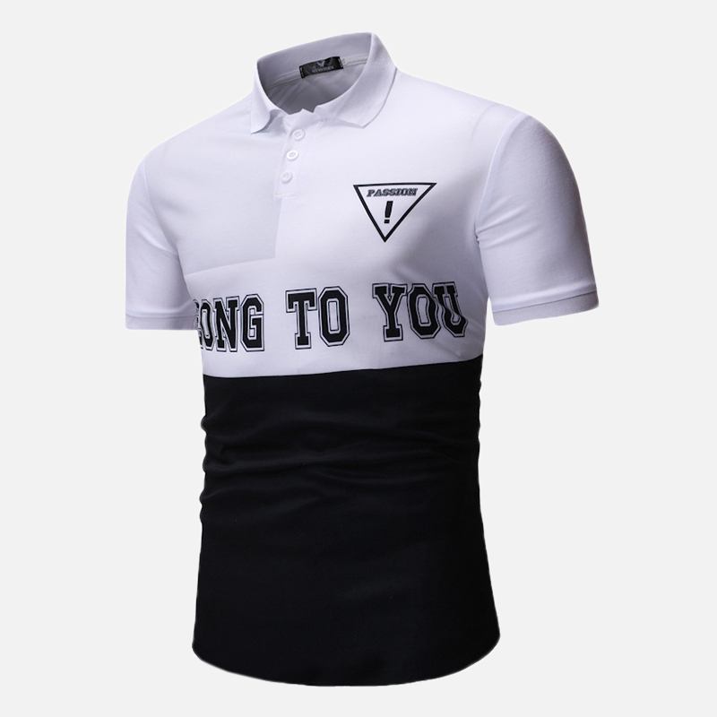 Män Färg Block Letter Tryckt Muscle Fit Golf Shirt