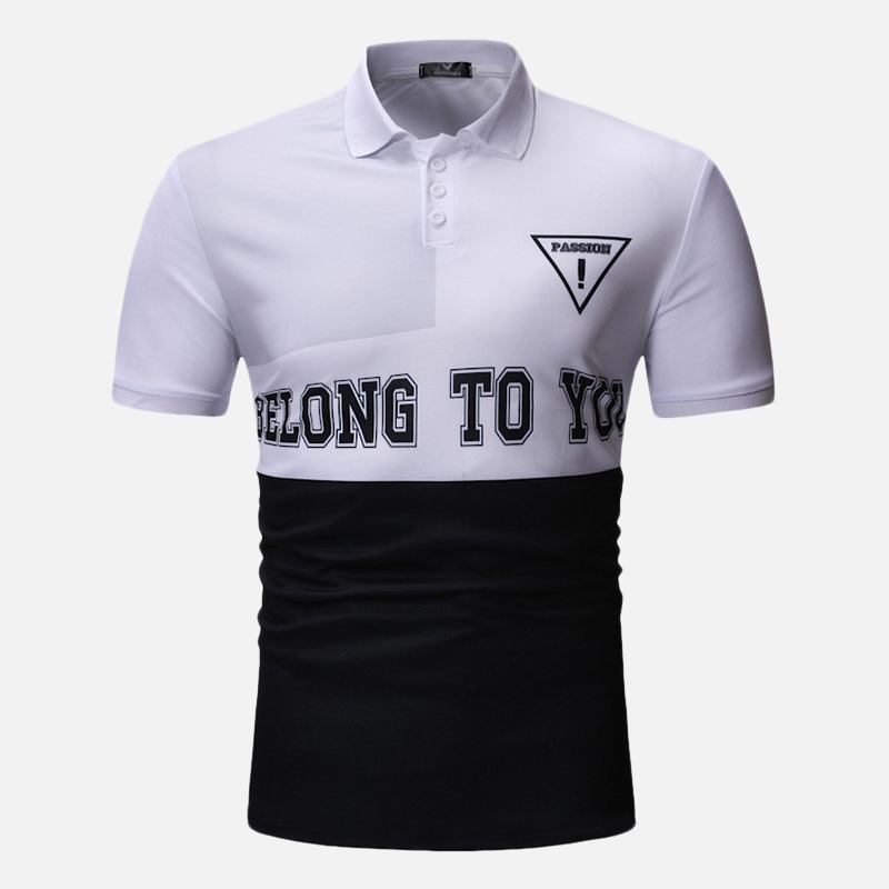 Män Färg Block Letter Tryckt Muscle Fit Golf Shirt