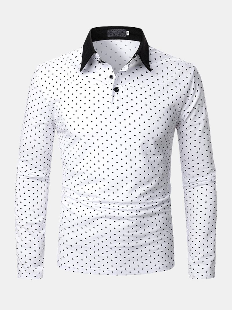 Polka Dot Simple Casual Långärmade Golfskjortor För Män