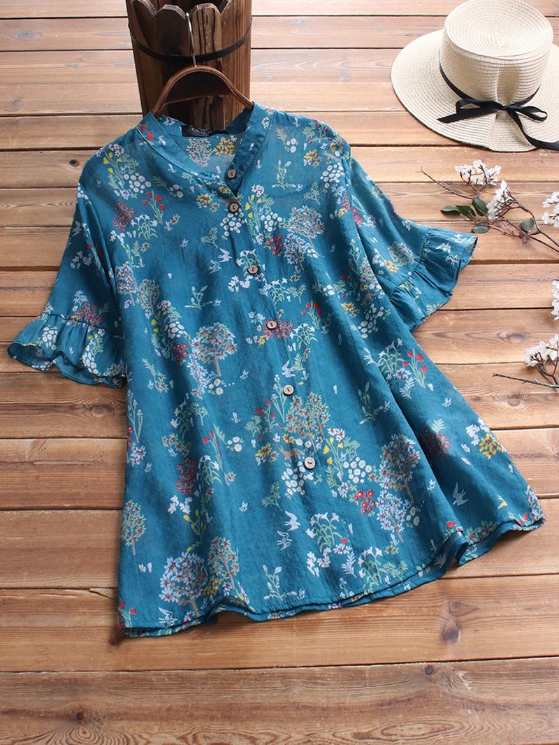 Blommigt Tryck Vintage Blus