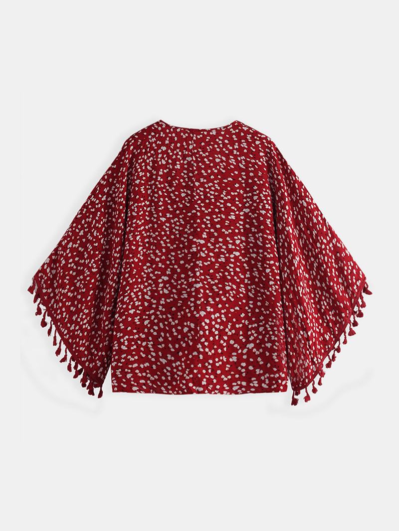 Bohemian Polka Dot Med Tryck Blommig V-ringad Casual Tofs Blus