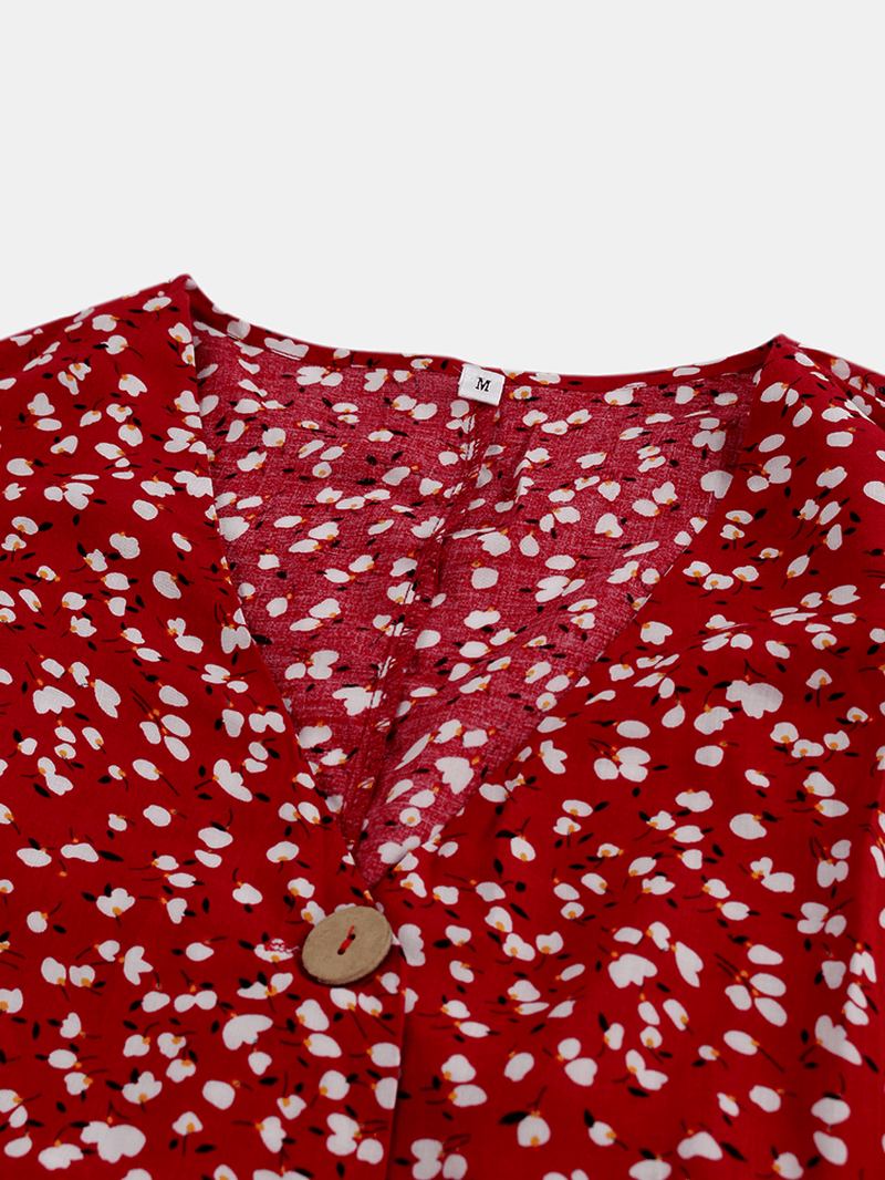 Bohemian Polka Dot Med Tryck Blommig V-ringad Casual Tofs Blus