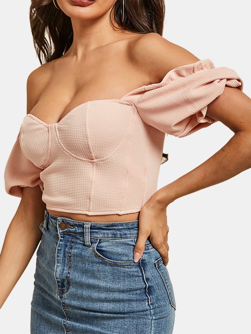 Chic Puffärm I Enfärgad Fest Scoop-neck Avslappnad Blus