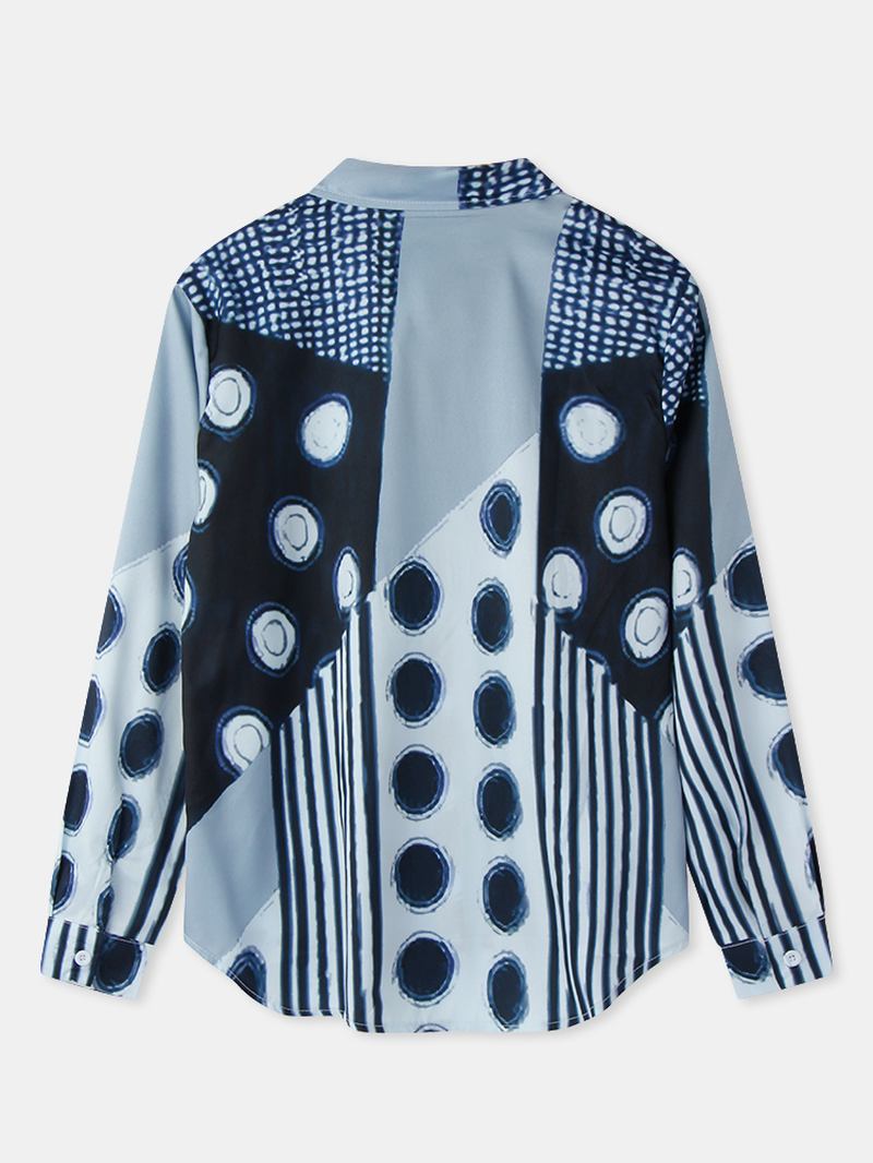 Kvinnor Blandade Polka Dot Med Tryck Patchwork Långärmad Lapel Casual Snygg Blus