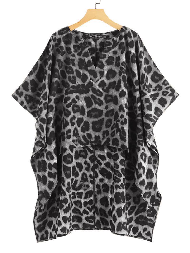 Kvinnor Leopard Med Tryck Oregelbunden Hem V-ringad Casual Blus