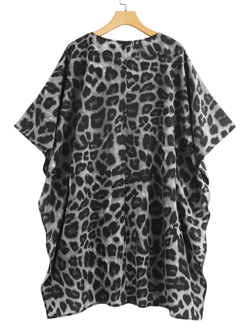 Kvinnor Leopard Med Tryck Oregelbunden Hem V-ringad Casual Blus