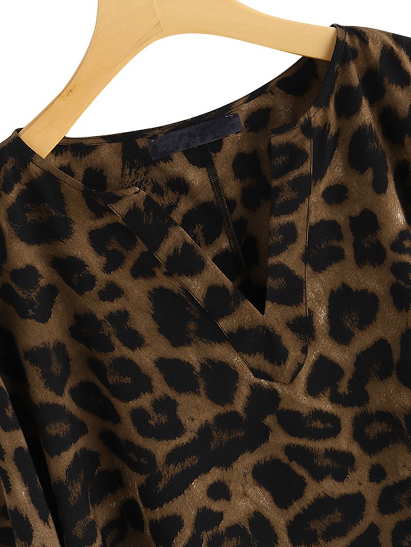 Kvinnor Leopard Med Tryck Oregelbunden Hem V-ringad Casual Blus