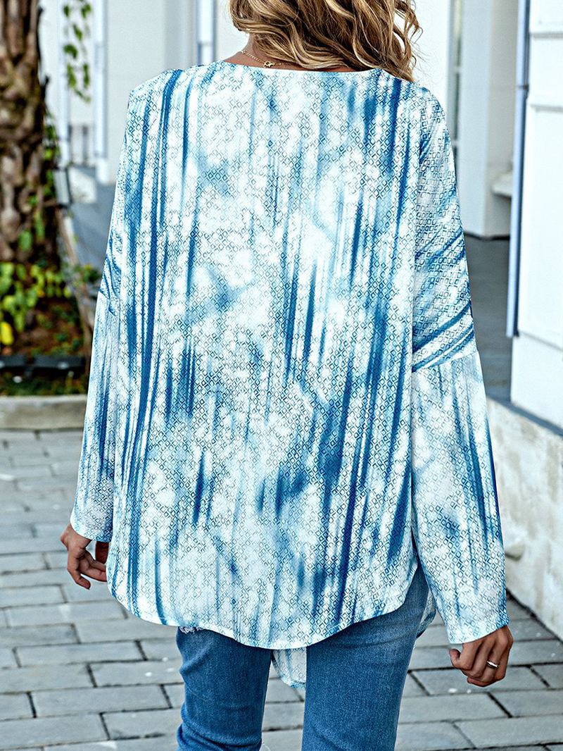 Kvinnor Tie Dye Med Tryck Knotted Långärmad Casual Blus