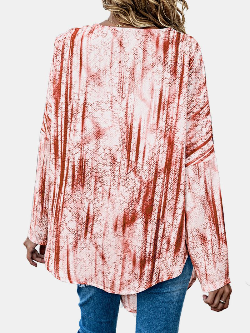 Kvinnor Tie Dye Med Tryck Knotted Långärmad Casual Blus