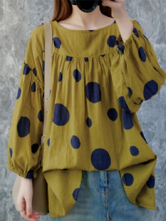 Kvinnor Vintage Polka Dot Med Tryck Puff Sleeve Lös Plisserad Blus