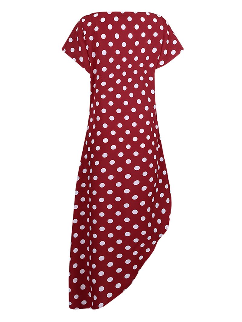 Polka Dot Crew Neck High Low Causal Blus