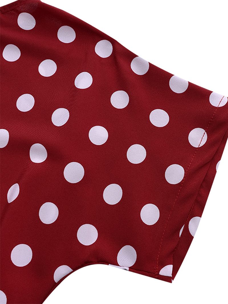 Polka Dot Crew Neck High Low Causal Blus