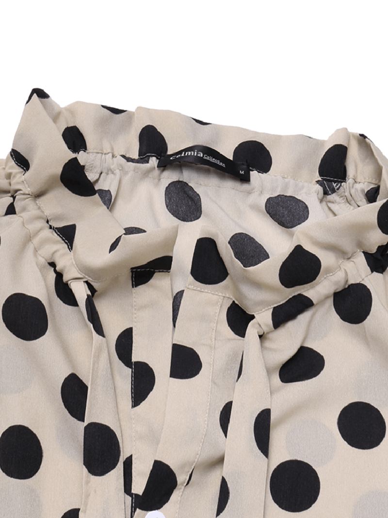 Polka Dots Med Tryck Lantern Sleeve Halslinje Fluga Casual Blus För Kvinnor