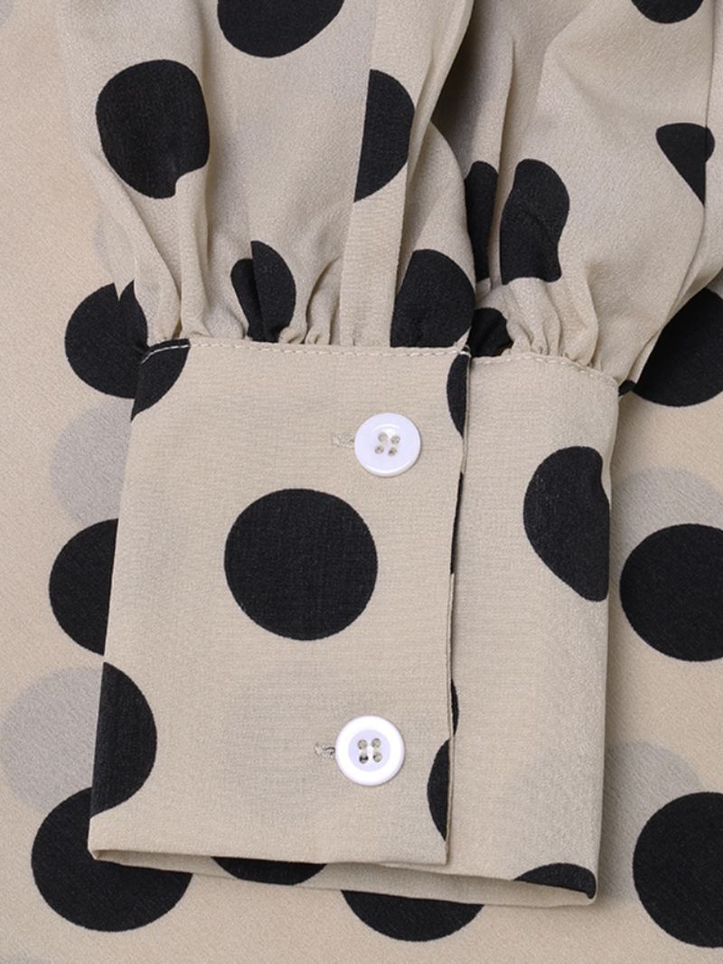 Polka Dots Med Tryck Lantern Sleeve Halslinje Fluga Casual Blus För Kvinnor