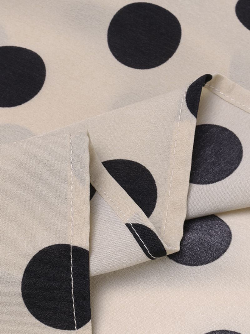 Polka Dots Med Tryck Lantern Sleeve Halslinje Fluga Casual Blus För Kvinnor