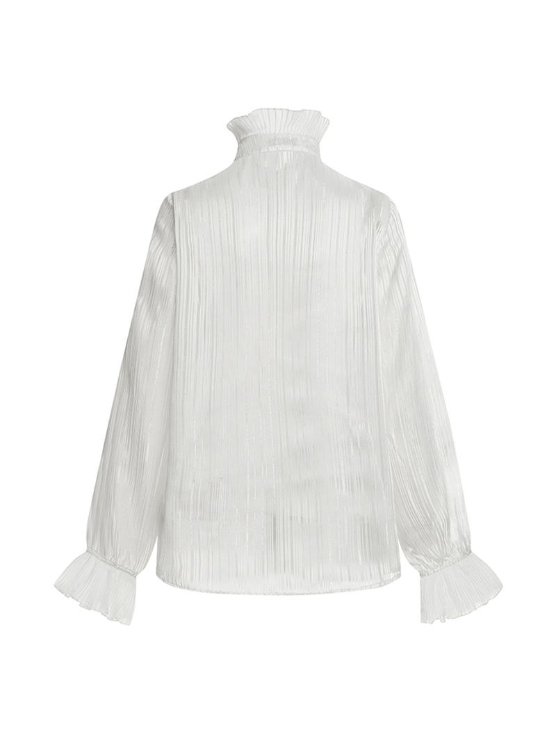 Ren Färg Ruffle Stand Collar Långärmade Casual Shirts För Kvinnor