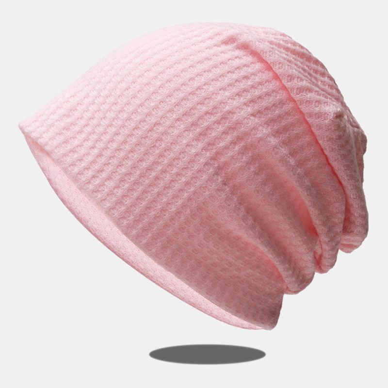 Dam Höst Vinter Värme Rutigt Mönster Stickad Mössa Baotou Hat Mjuk Andas Elastisk Justerbar Bonnet Hat Beanie Hatt