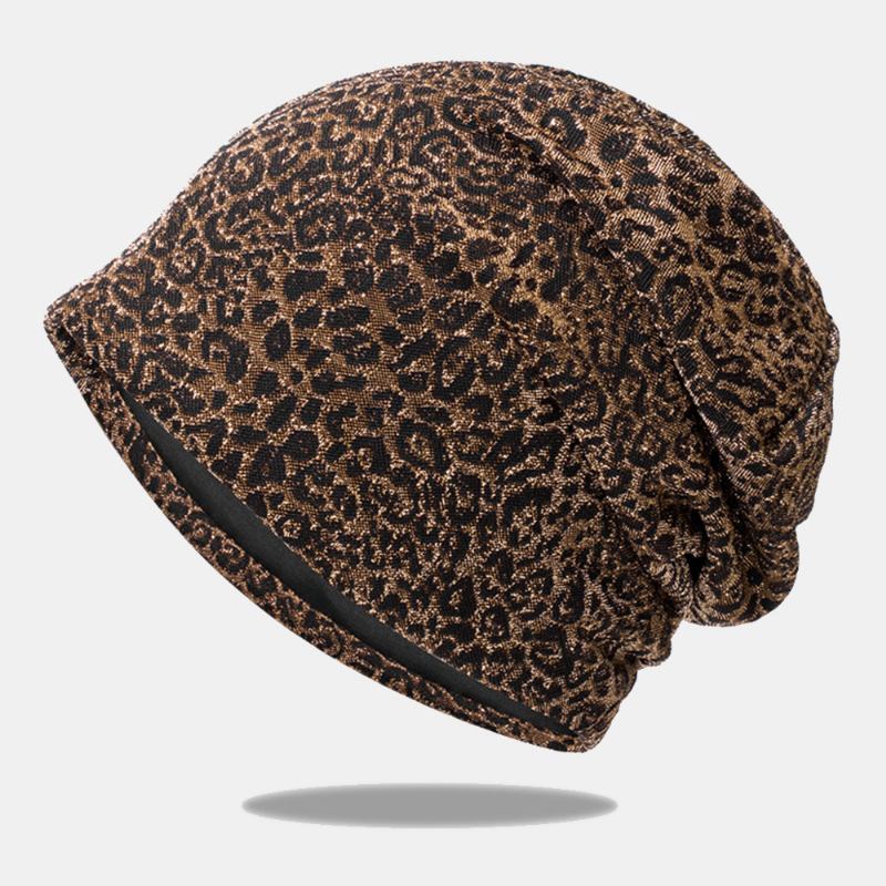 Dam Leopardmönster Elastisk Baotou-hatt Sommar Höst Utomhussolskydd Andas Justerbar Skull Hat Beanie Hatt