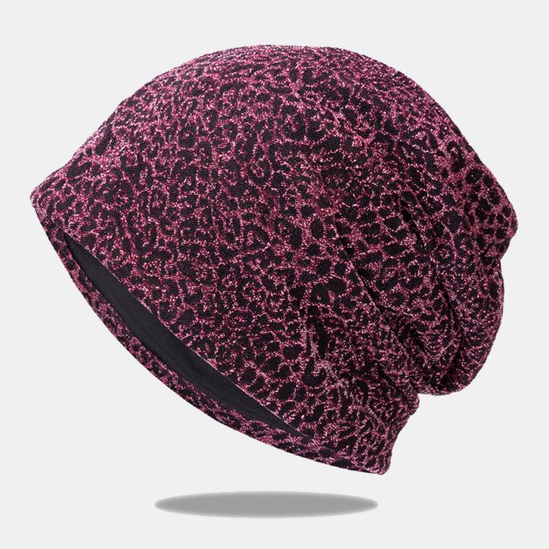 Dam Leopardmönster Elastisk Baotou-hatt Sommar Höst Utomhussolskydd Andas Justerbar Skull Hat Beanie Hatt