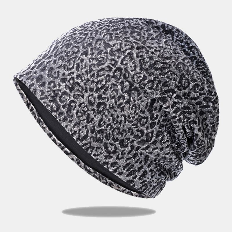 Dam Leopardmönster Elastisk Baotou-hatt Sommar Höst Utomhussolskydd Andas Justerbar Skull Hat Beanie Hatt