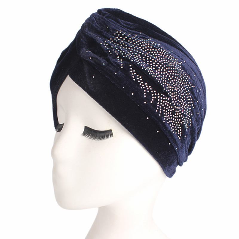 Dam Pleuche Skullies Beanies Tunn Bonnet Cap Höst Casual Diamond Beanies Hat Turban