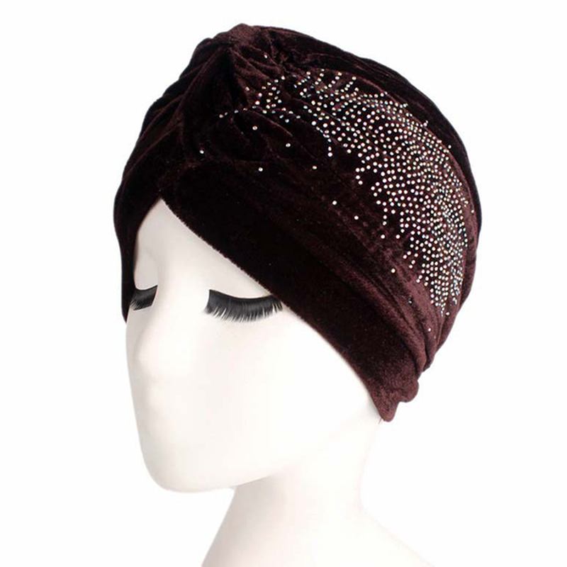 Dam Pleuche Skullies Beanies Tunn Bonnet Cap Höst Casual Diamond Beanies Hat Turban