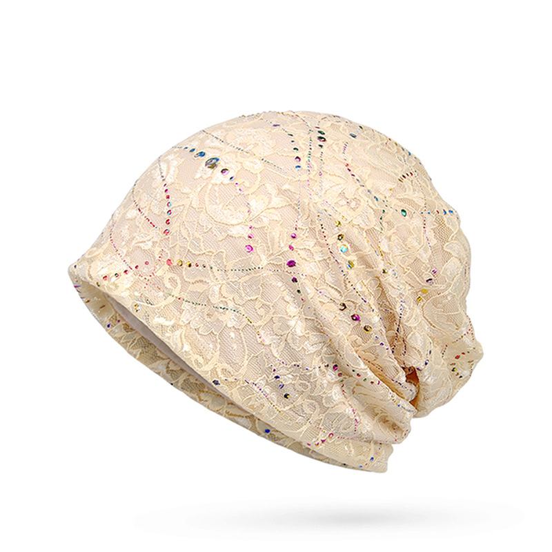 Dam Rhinestone Randig Bomullsmössa Hatt Casual Flexibel Höst Varm Skullies Keps