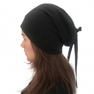 Dam Sommar Vanlig Färg Turban Hat Casual Bow Skullcap Beanie Caps