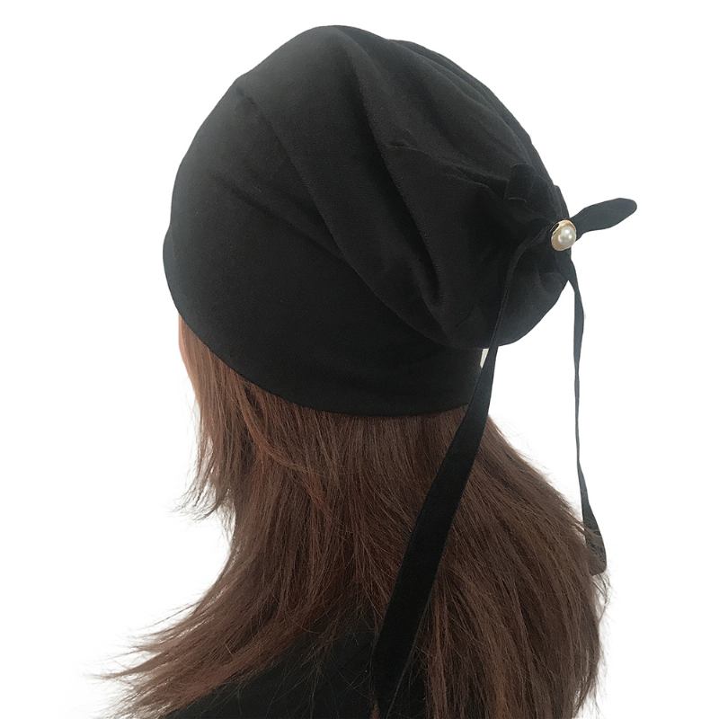 Dam Sommar Vanlig Färg Turban Hat Casual Bow Skullcap Beanie Caps