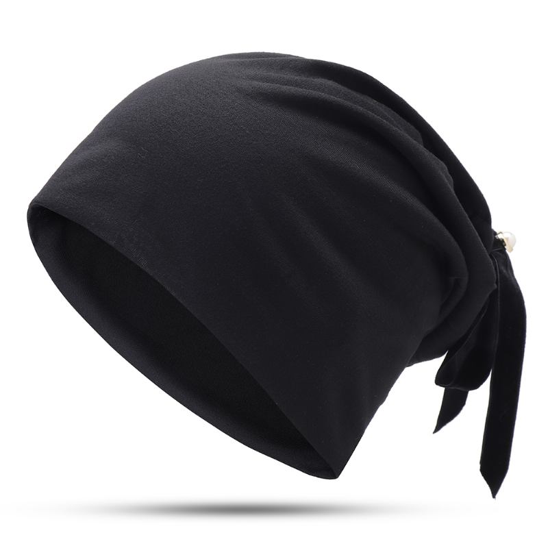 Dam Sommar Vanlig Färg Turban Hat Casual Bow Skullcap Beanie Caps